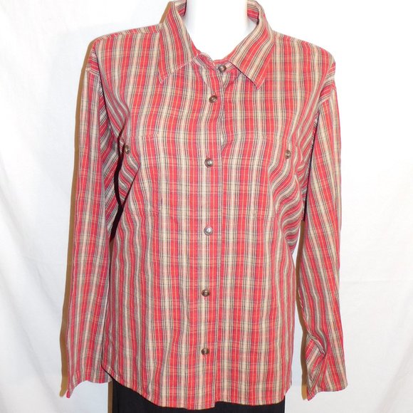 32W CST Sport Red Beige Plaid Button Down Top NWT - Picture 1 of 2